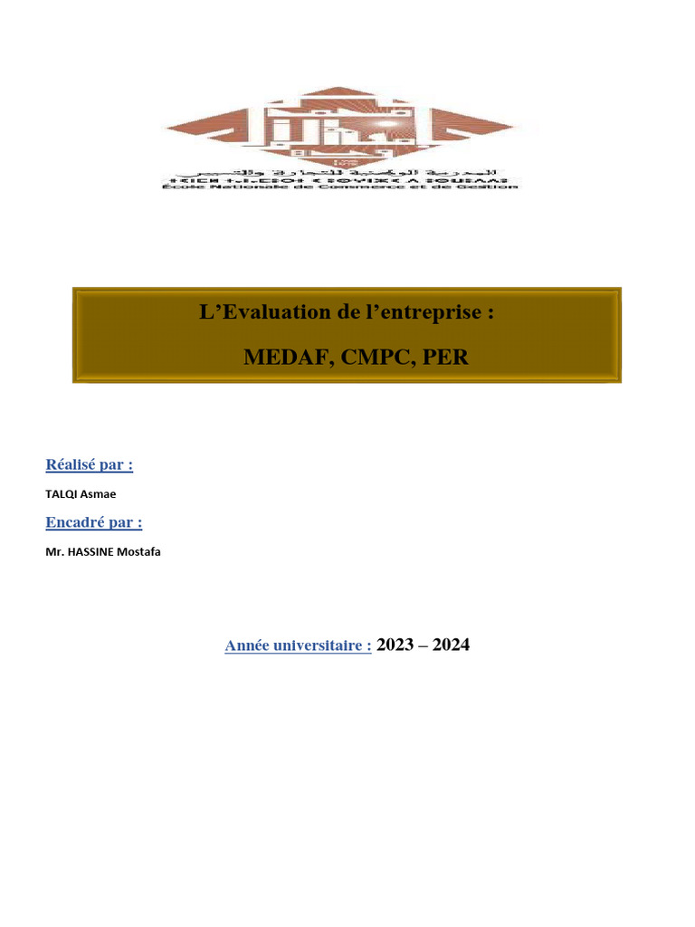Évaluation financière : MEDAF, CMPC, PER | PDF | Modèle d'évaluation ...