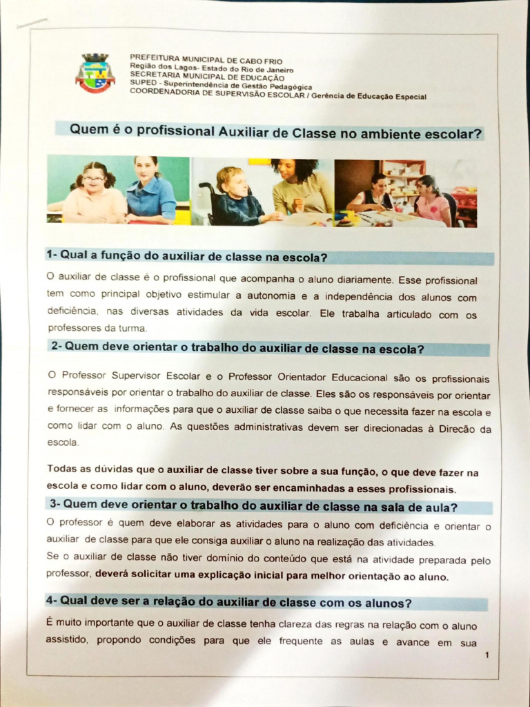 Funções do Auxiliar de Classe na Escola | PDF | Educação Especial ...