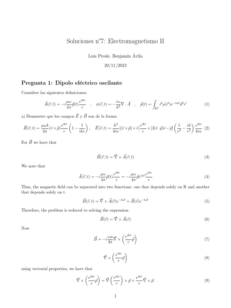 Oscillating Electric Dipole Fields | PDF | Dipole | Physical Sciences