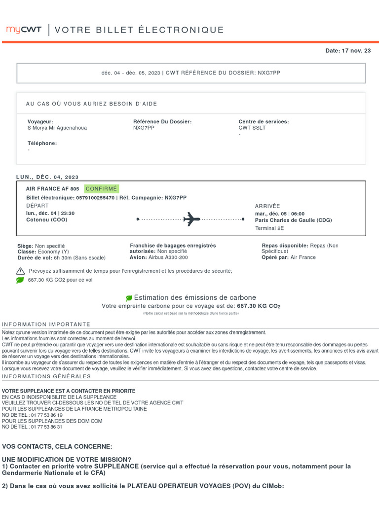 Trip On 04 Dã Â©c. 23 - PNR Ref NXG7PP | PDF | Aviation | Compagnies ...
