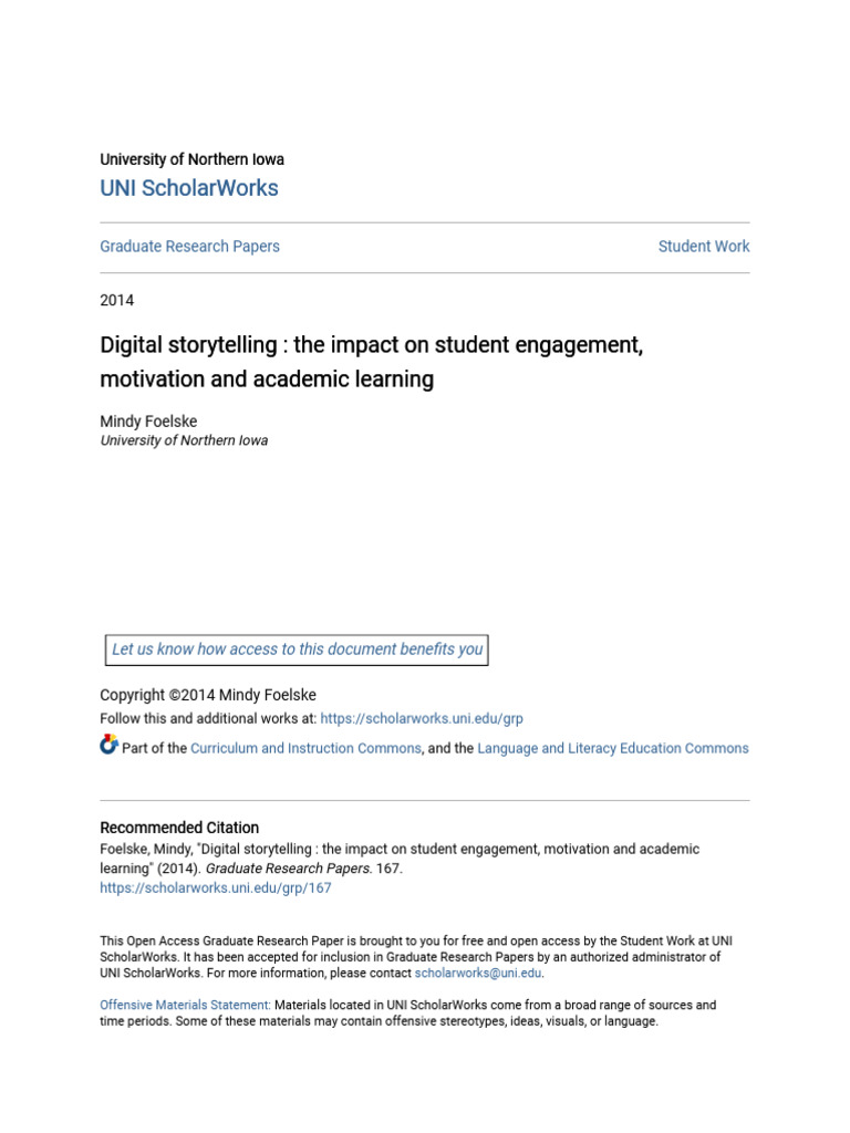 Digital Storytelling - The Impact On Student Engagement Motivati | PDF ...