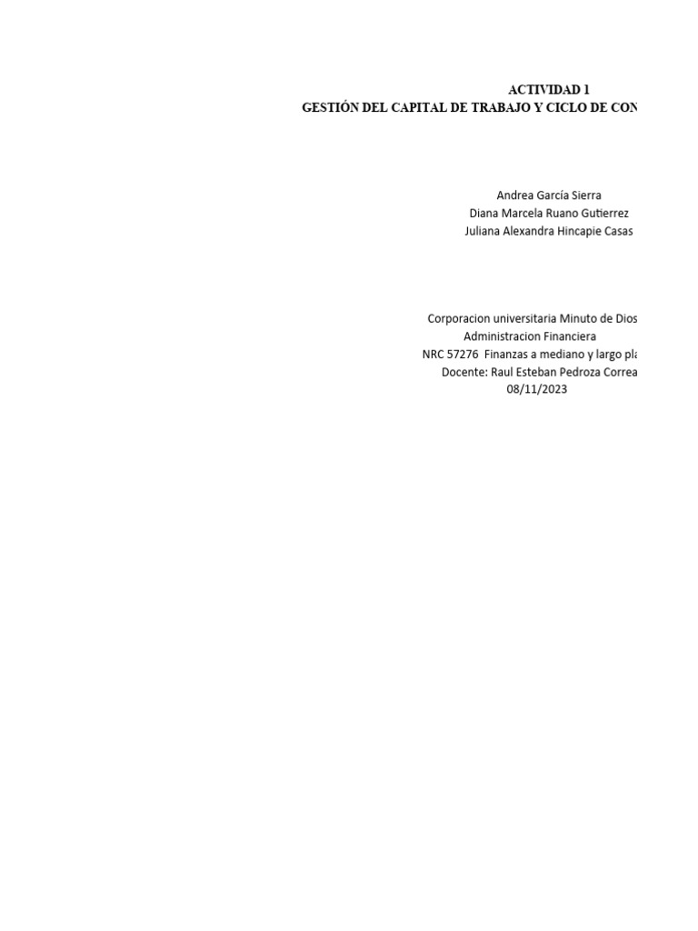 Finanza A Corto y Largo Plazo Act 1 A.D.J PDF Capital de