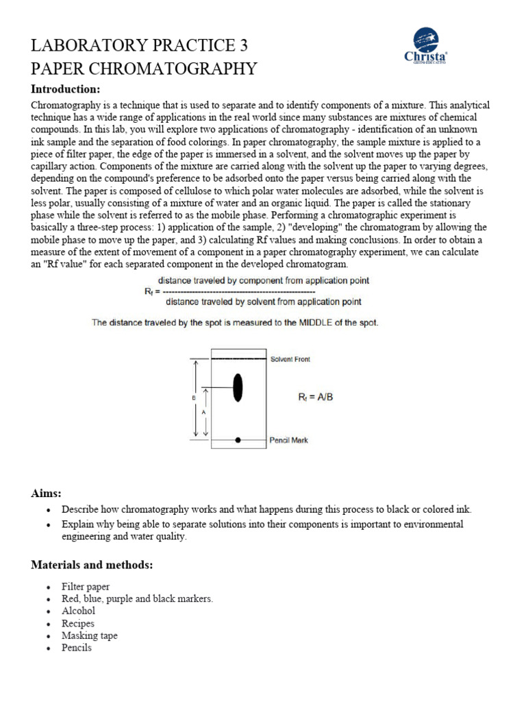Practice 3 Chromatography PDF Chromatography Laboratories