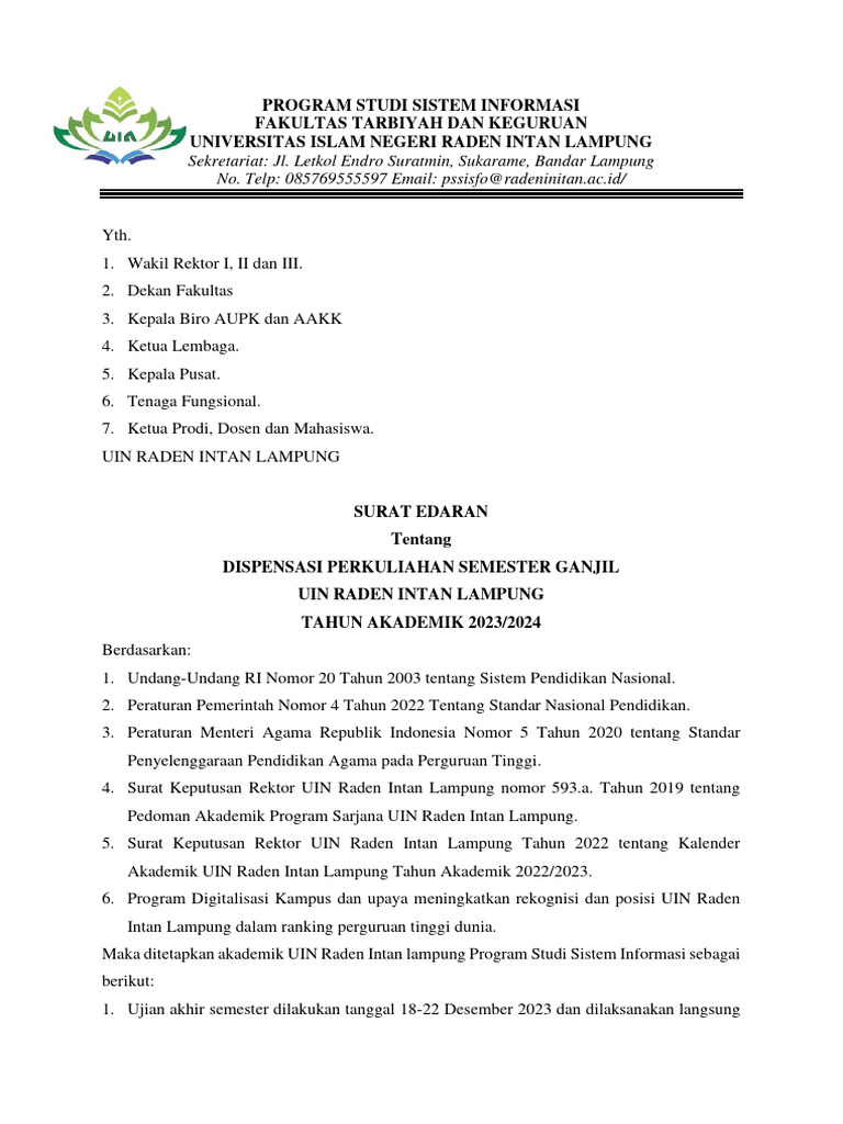 Surat Edaran UAS | PDF