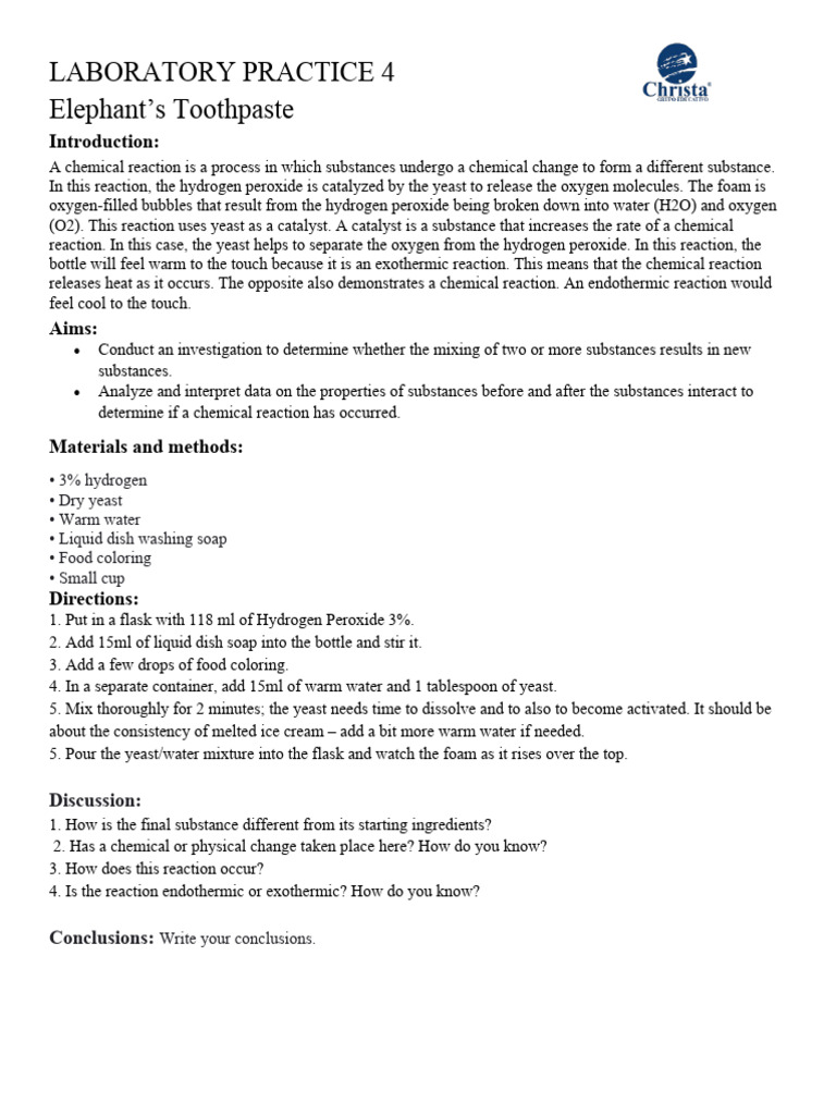 Practice 4 Elephant toothpaste | PDF