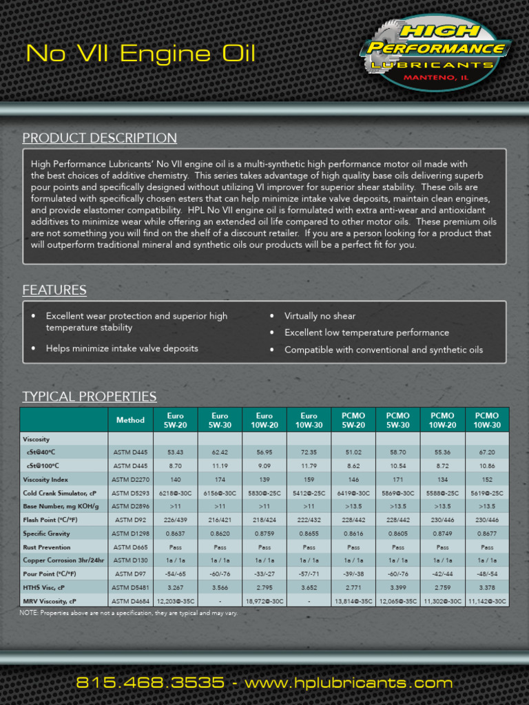 NoVIIEngineOilPDS PDF Motor Oil Chemistry