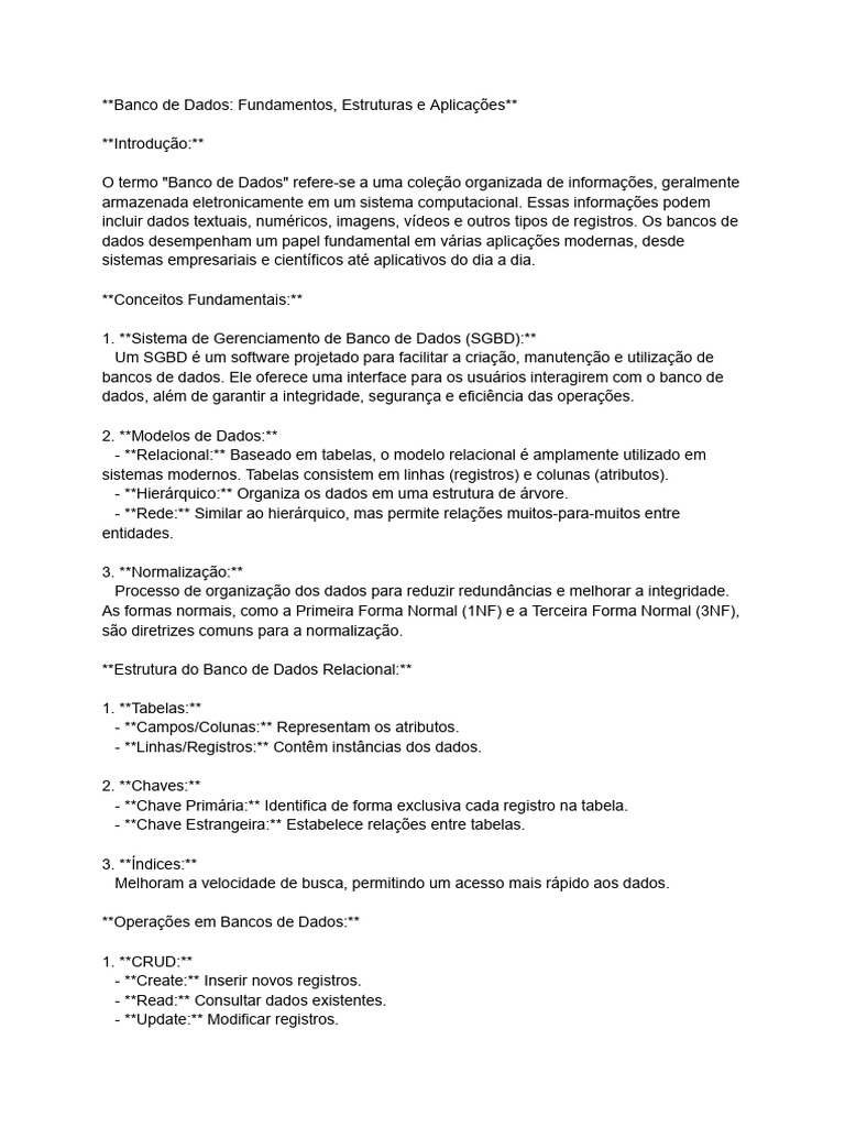 O Resumo Prático Do Banco De Dados Pdf Bancos De Dados Modelo