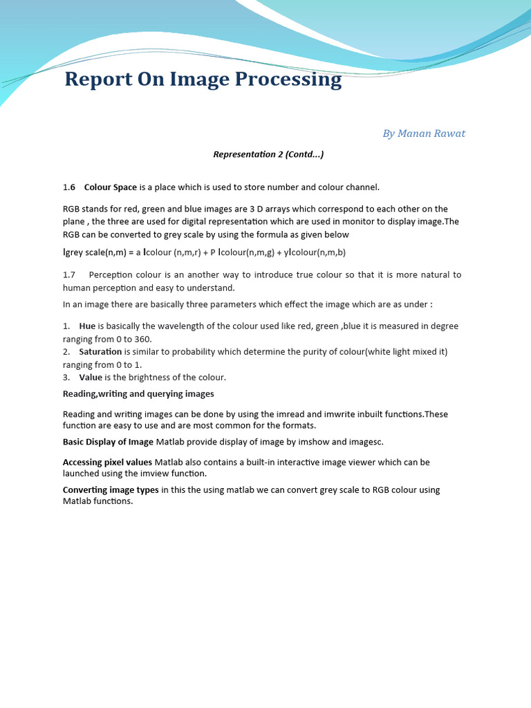 Report On Image Processing 2 | PDF