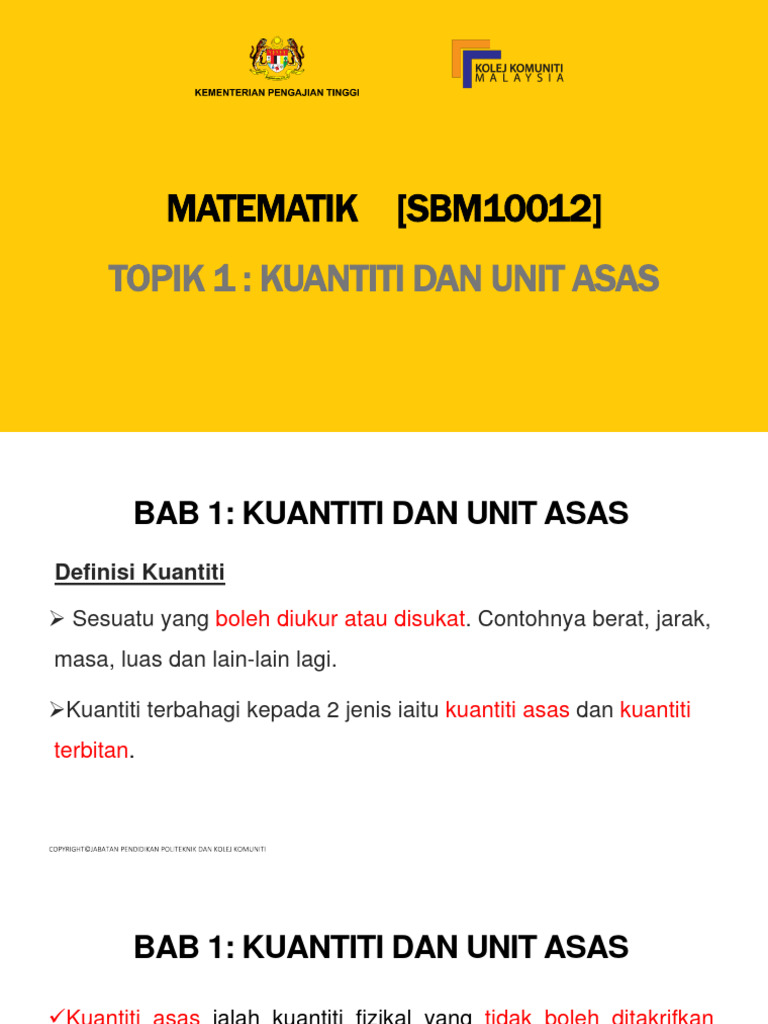 Topik 1 Kuantiti Dan Unit Asas | PDF