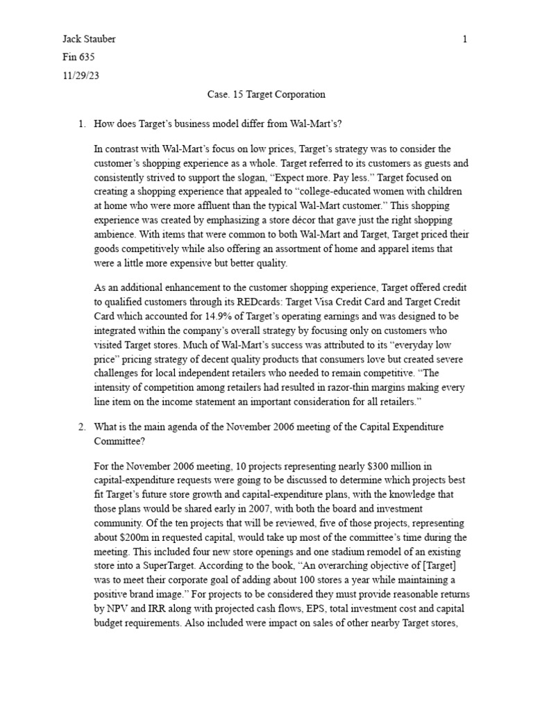 Fin 635 target corporation pdf internal rate of return target