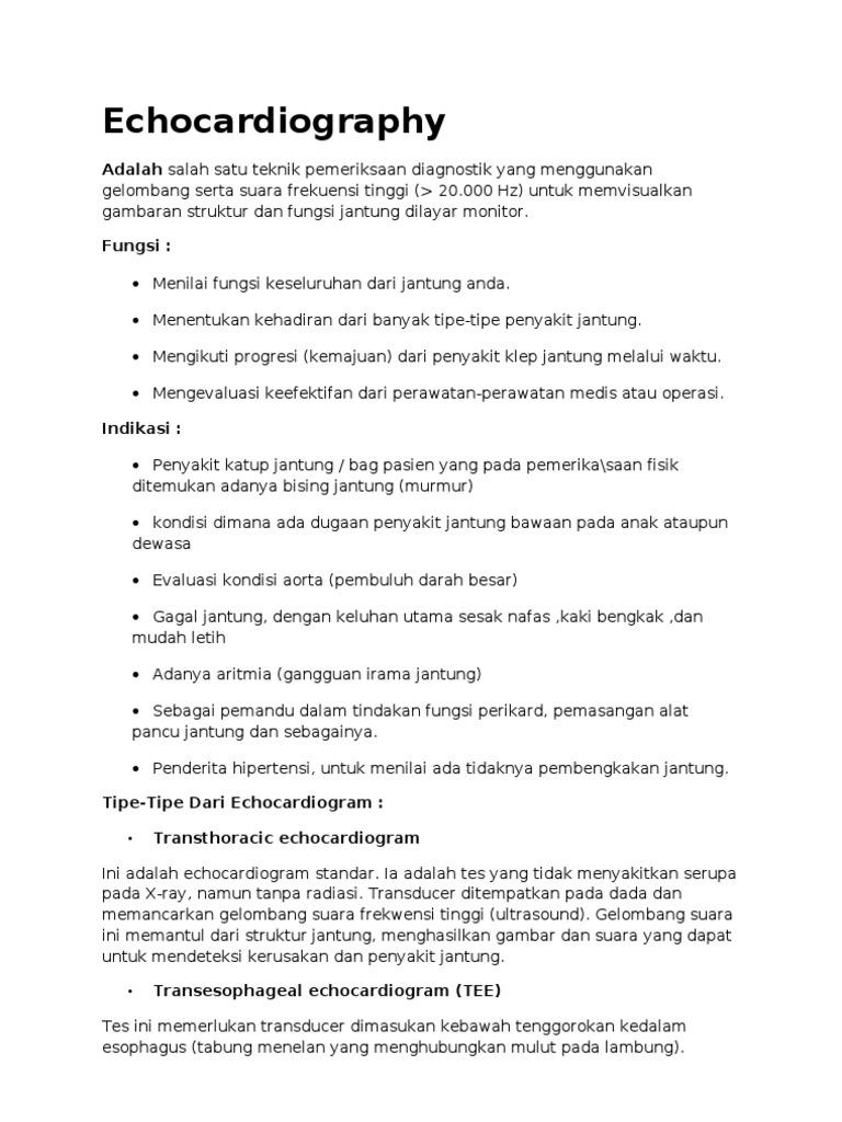 Indikasi dan Tindakan Echocardiography | PDF