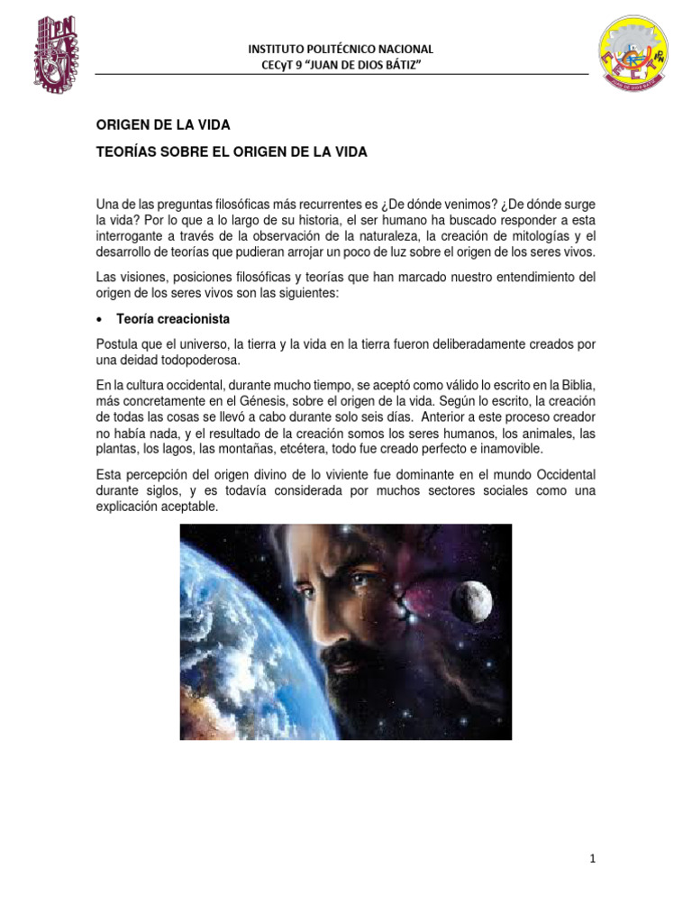 Teorías sobre el Origen de la Vida | PDF | Química | Ciencias fisicas