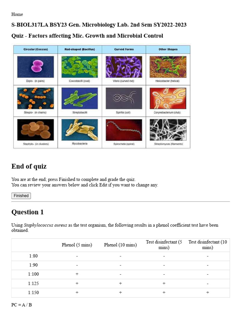 End of Quiz PDF Disinfectant Cell Membrane