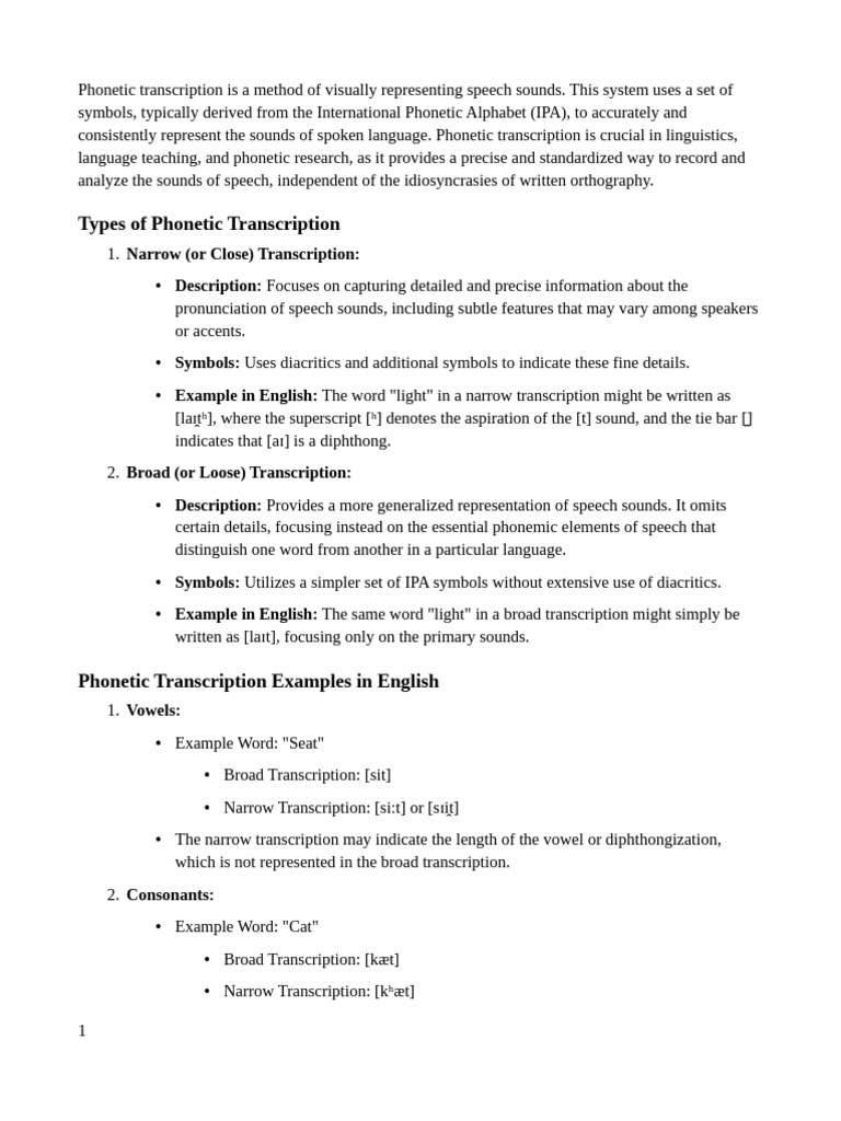 Phonetic Transcription Pdf Phoneme Phonetics