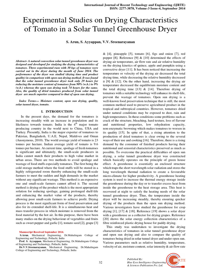 Experimental Studies On Drying Characteristics of Tomato in A Solar