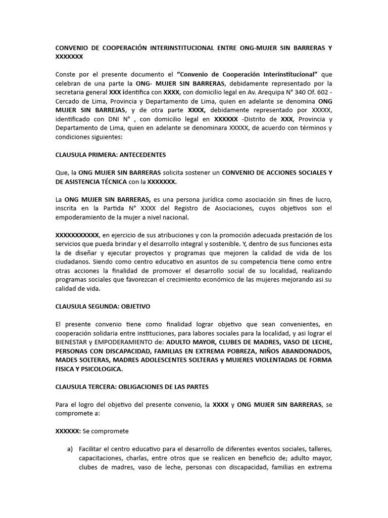 Convenio de Cooperación Interinstitucional Entre Ong | PDF ...
