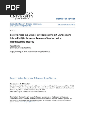 Best Practices in a Clinical Development Project Management Office (PMO) to Achieve a Reference Standard in the Pharmaceutical Industry
