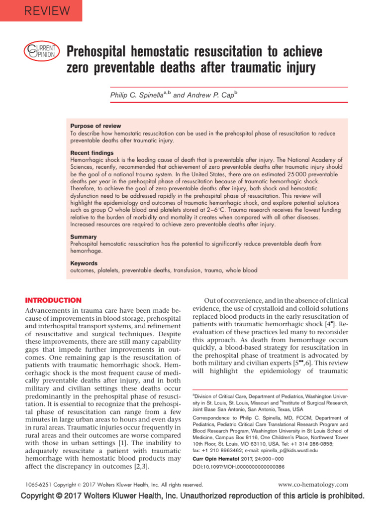 Prehospital hemostatic resuscitation to achieve PDF Bleeding