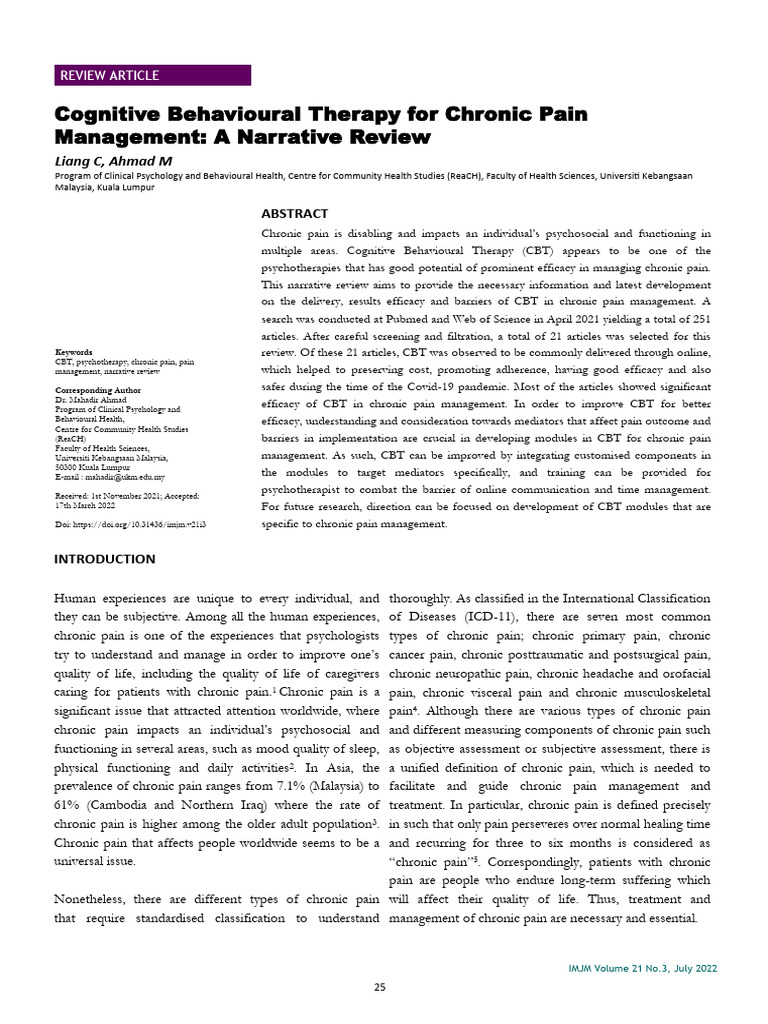 CBT Efficacy in Chronic Pain Management | PDF | Cognitive Behavioral ...