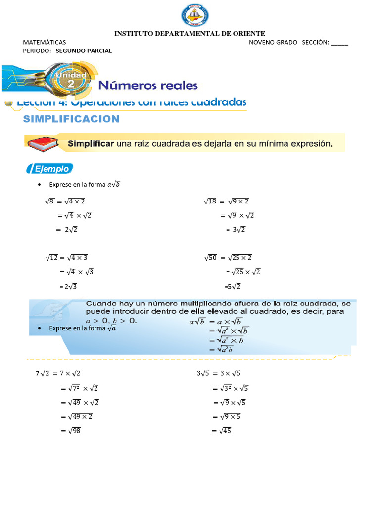 Operaciones Con Radicales Pdf