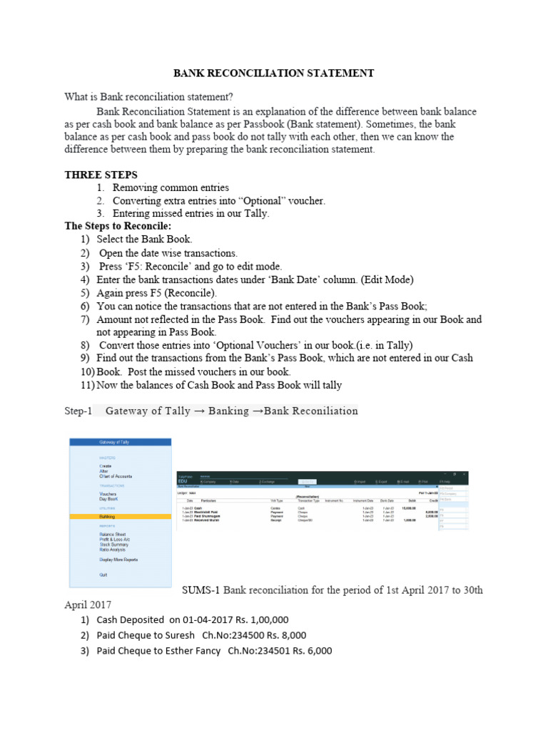 Bank Reconciliation Statement 6 Pdf Cheque Banks