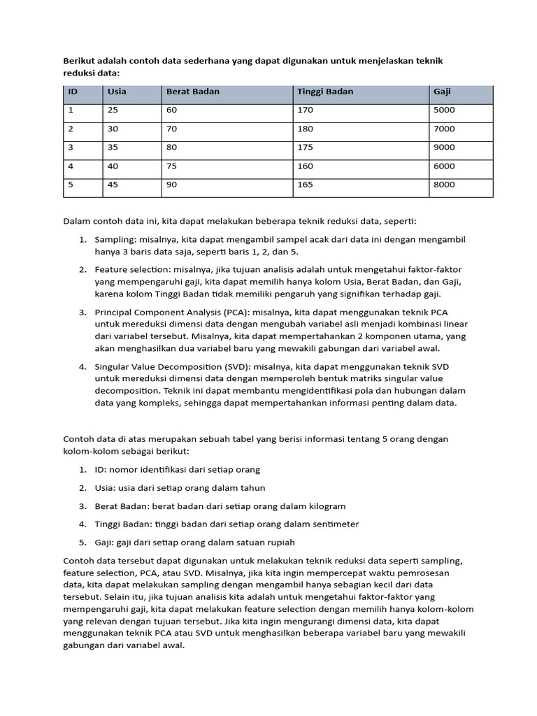 Teknik Reduksi Data Sederhana | PDF