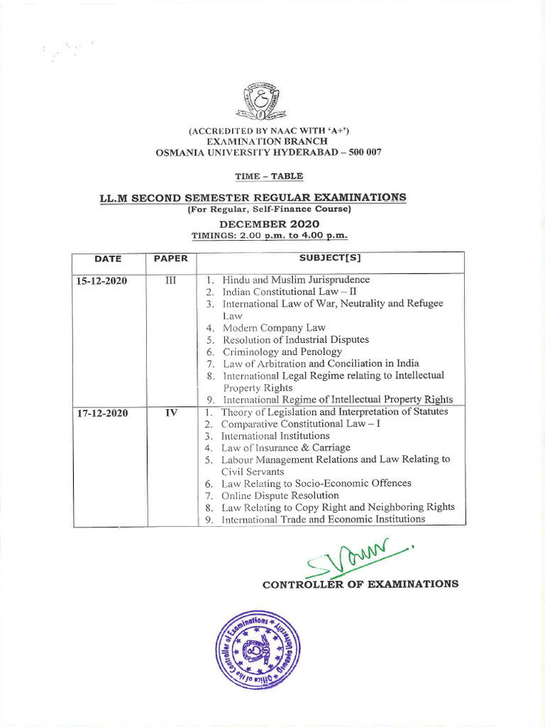 LLM LLB Time Table | PDF