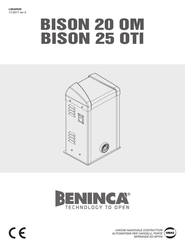Benincà Bison Gate Motor Manual | PDF | Screw | Power Inverter