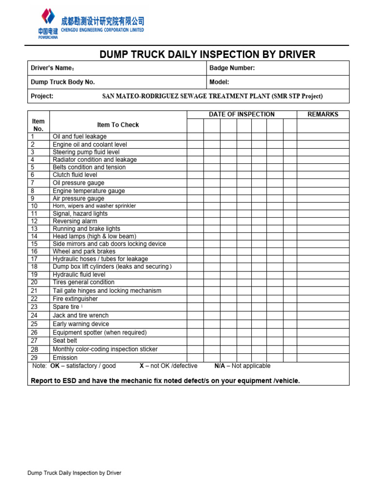 Dump Truck Daily Inspection Form | PDF