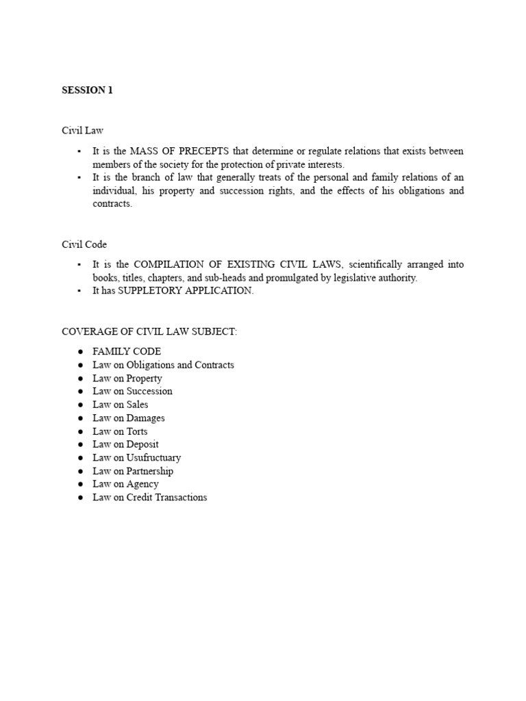 Civil Law Sessions Discussed 1-6 (Preliminaries) | PDF | Judiciaries ...