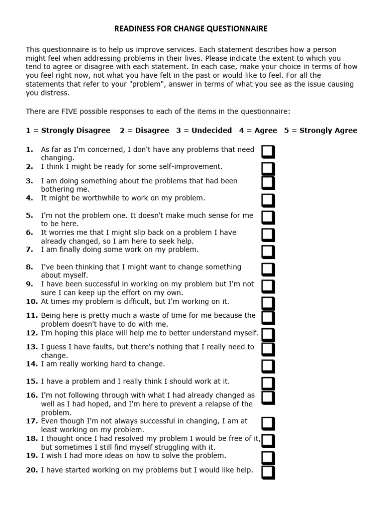 Readiness For Change Questionnaire | PDF | Social Psychology ...