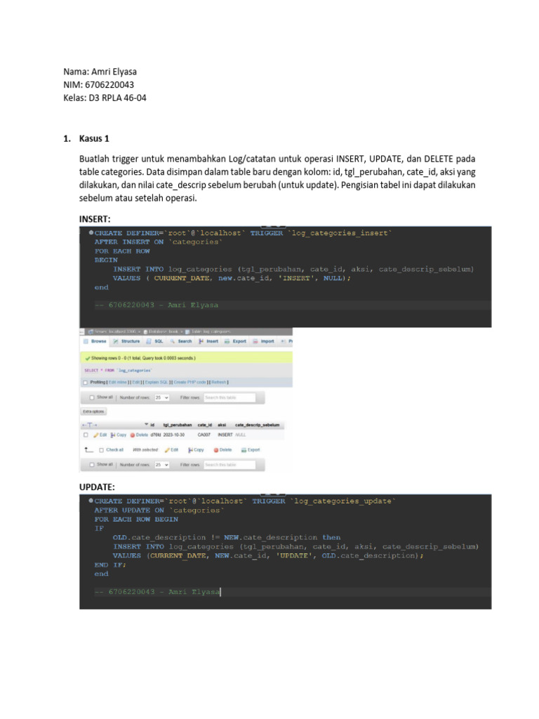 Trigger Log untuk Database Categories dan Books | PDF | Teknologi ...