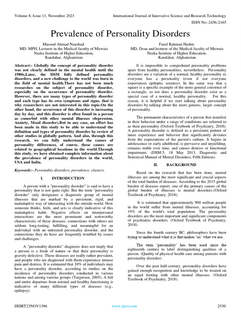 Prevalence of Personality Disorders PDF Mental Disorder