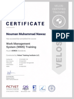 WMS Sample Certificate Velosi