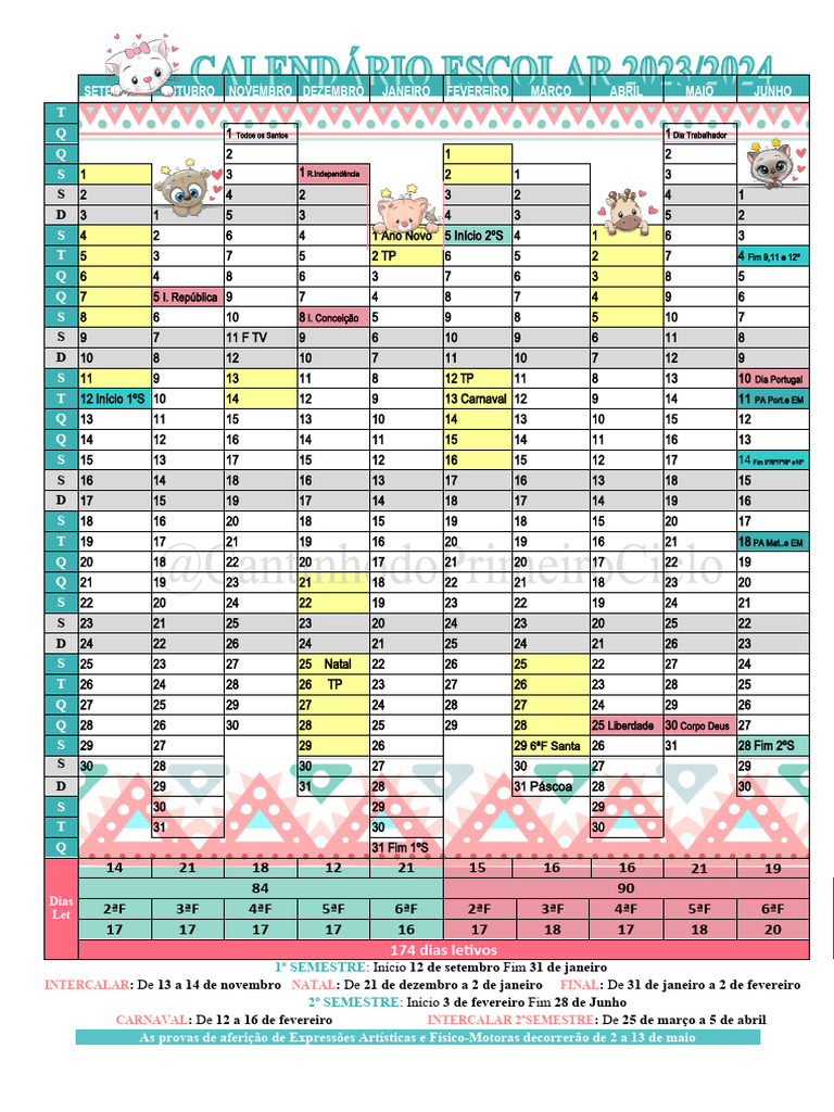 Calendário Escolar Ano Letivo 20232024 SEMESTRES