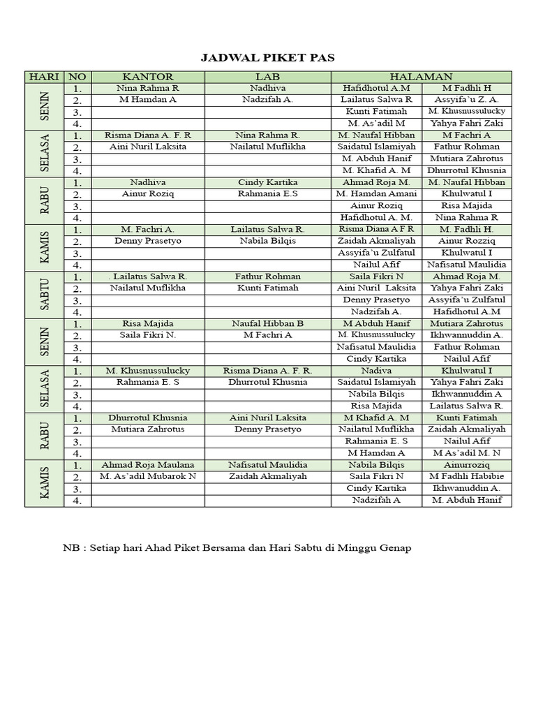Jadwal Piket Pas 2023 | PDF