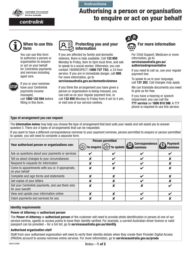 Centrelink SS313 Authorisation Form | PDF | Power Of Attorney ...