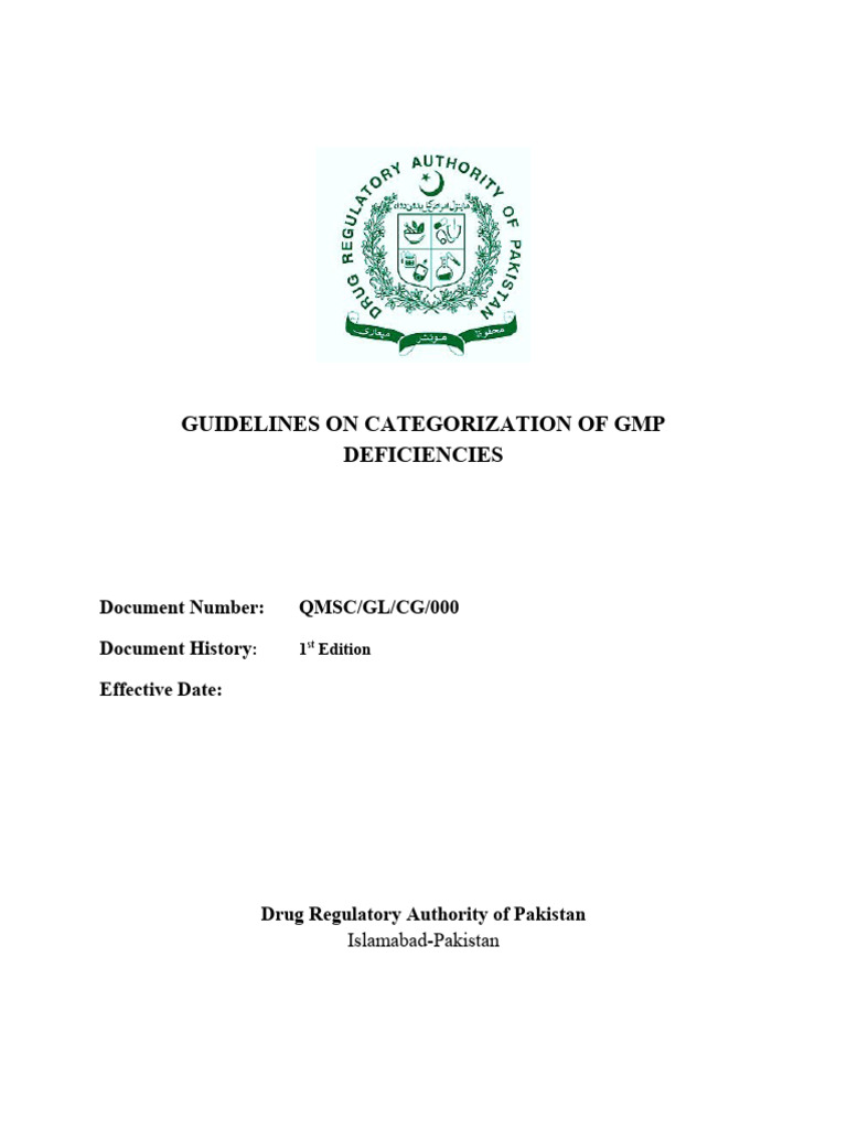 Draft Guideline On Categorization of GMP Deficiences | PDF | Risk ...