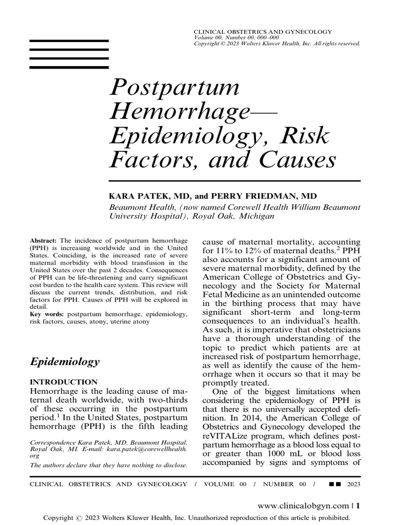 Postpartum Hemorrhage-Epidemiology, Risk Factors, and Causes | PDF ...