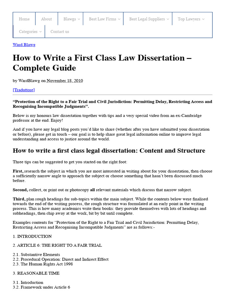 First Class Law Dissertation Guide | PDF | European Court Of Justice ...