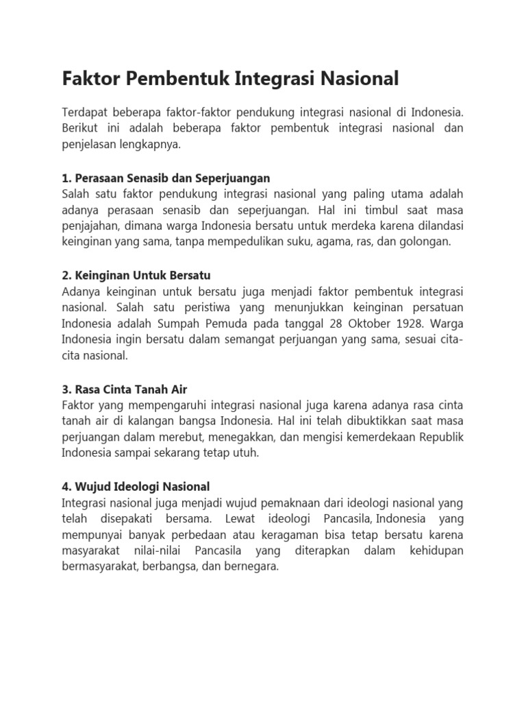 Faktor Pembentuk Integrasi Nasional | PDF