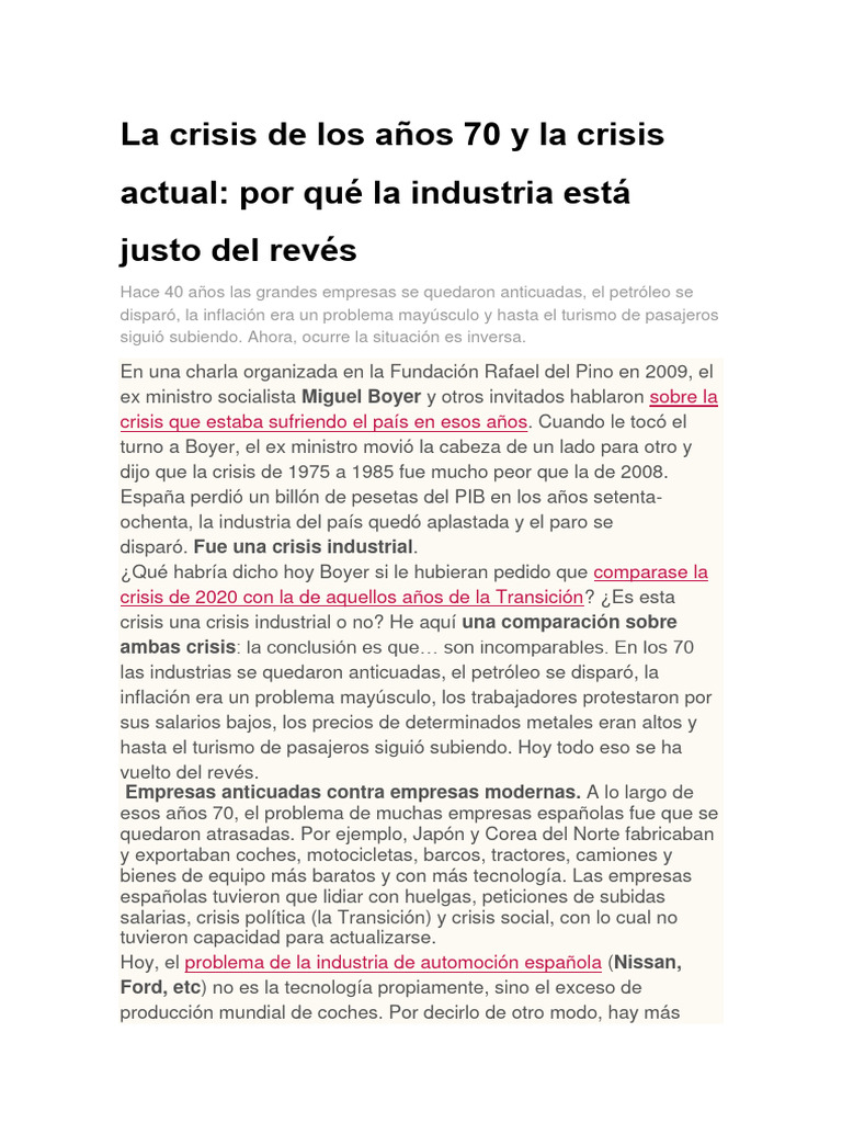 La Crisis de Los Años 70 y La Crisis Actual | PDF | Inflación | Petróleo