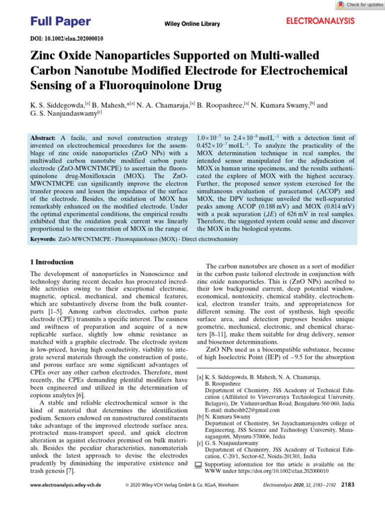 NOTED Electroanalysis Siddegowda - Zinc Oxide Nanoparticles Supported ...