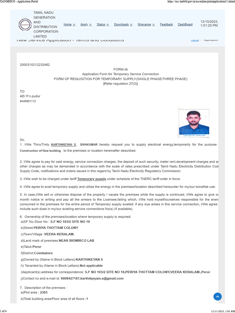 Tangedco application portal pdf