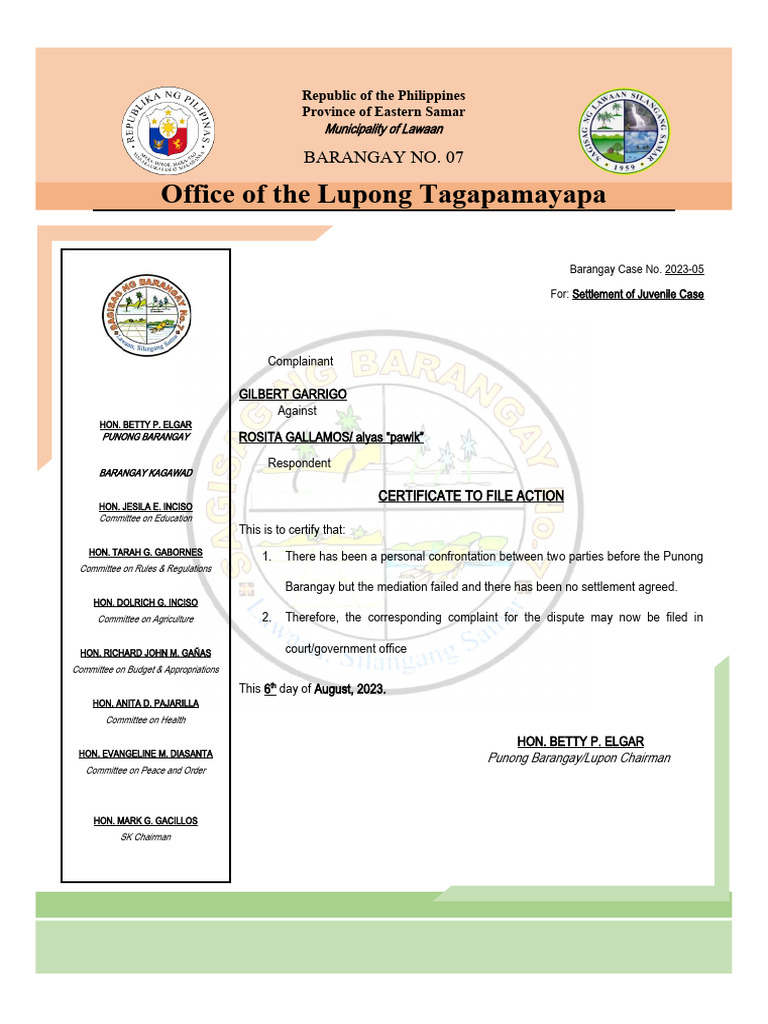 Certificate To File Action PDF