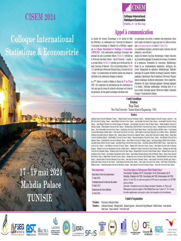 CISEM 2024 : Appel à communication | PDF | Tunisie | Économétrie