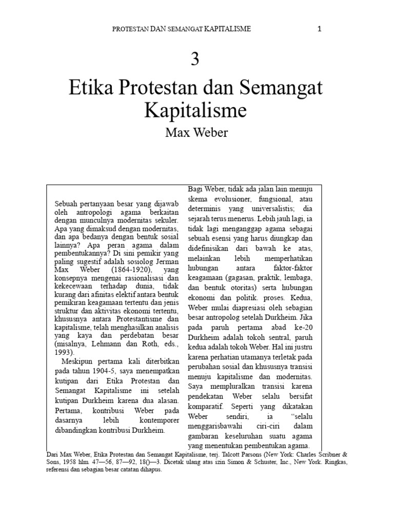 Etika Protestan dan Kapitalisme Weber | PDF