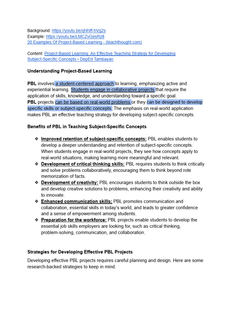Project Based Learning | PDF | Project Based Learning | Human Communication