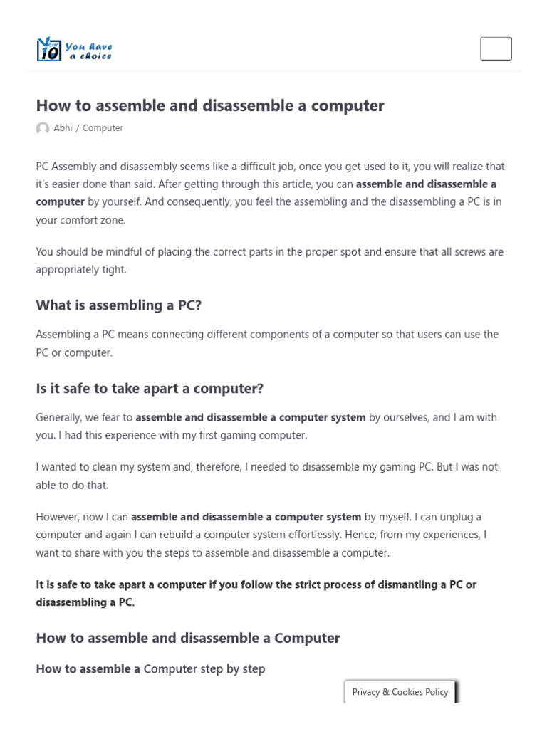 Assembly And Disassembly Of Computer