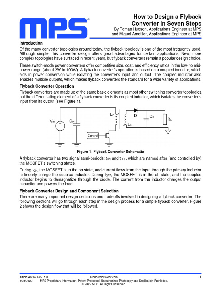 Flyback Converter Design in 7 Steps | PDF | Transformer | Power Electronics